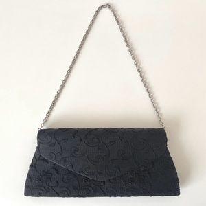SOLD: Jeanne Lottie Floral Embroidered Handbag Purse, Black